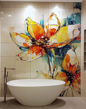 Floral tiles mural art in Bathroom