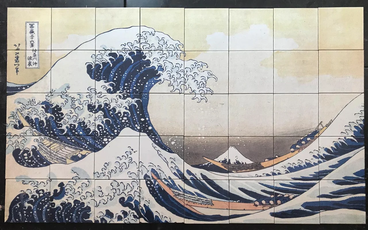 great wave art tiles