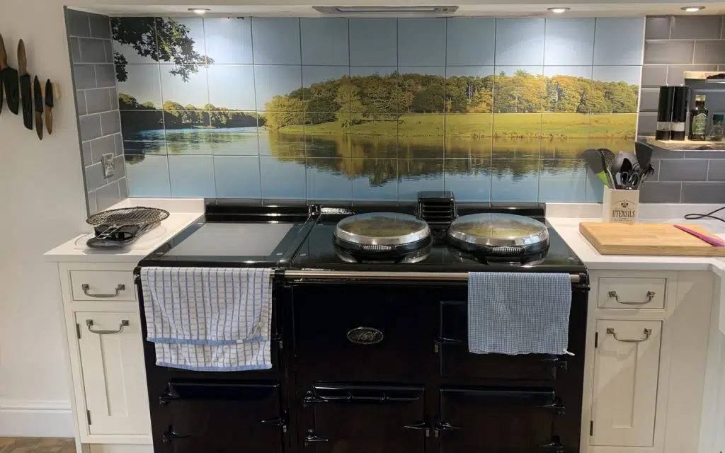 Tiles mural behinde aga cooker