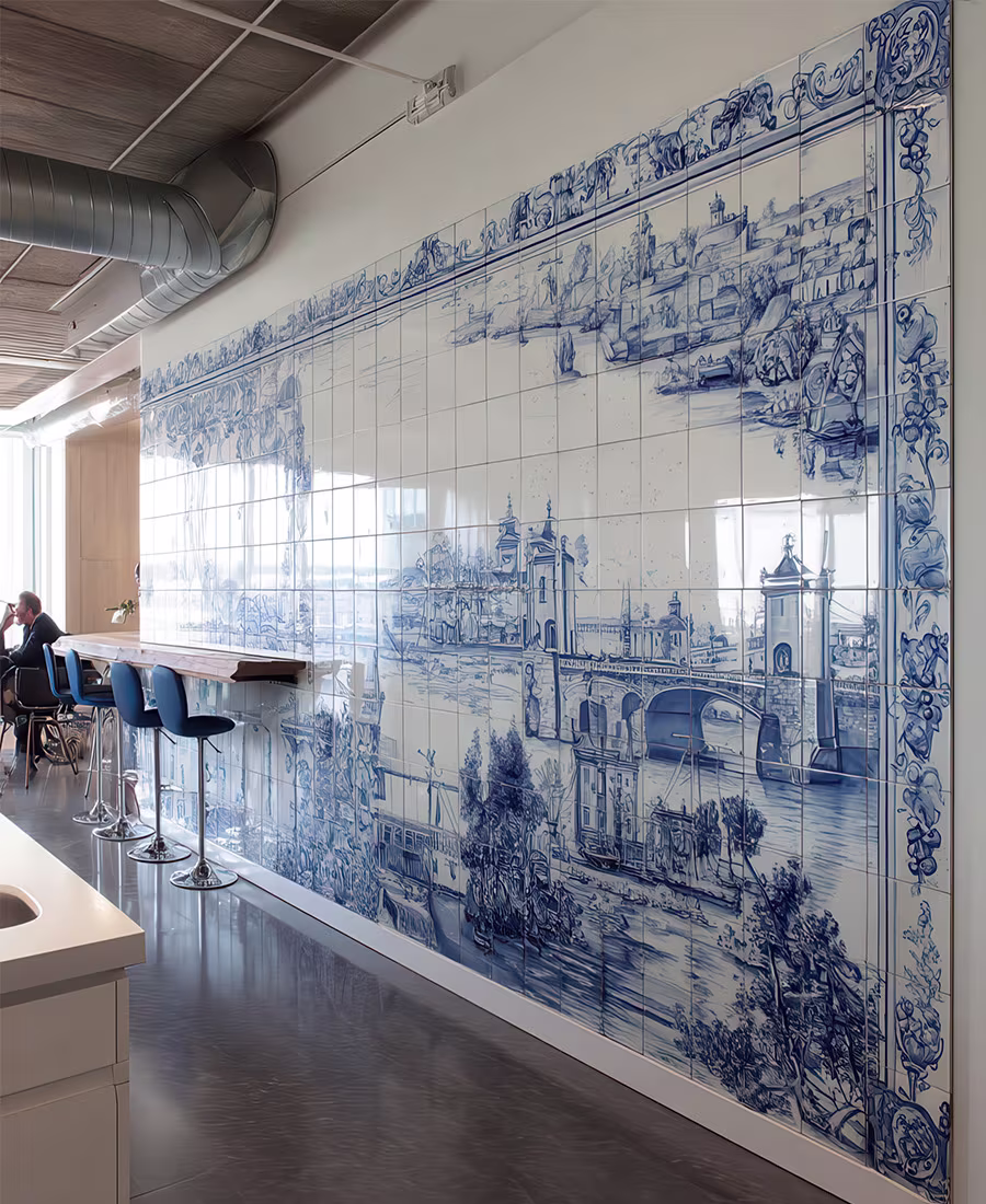 Delft tile mural in commercial space