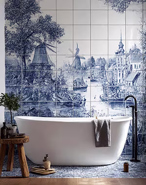 delft tiles in the bathroom